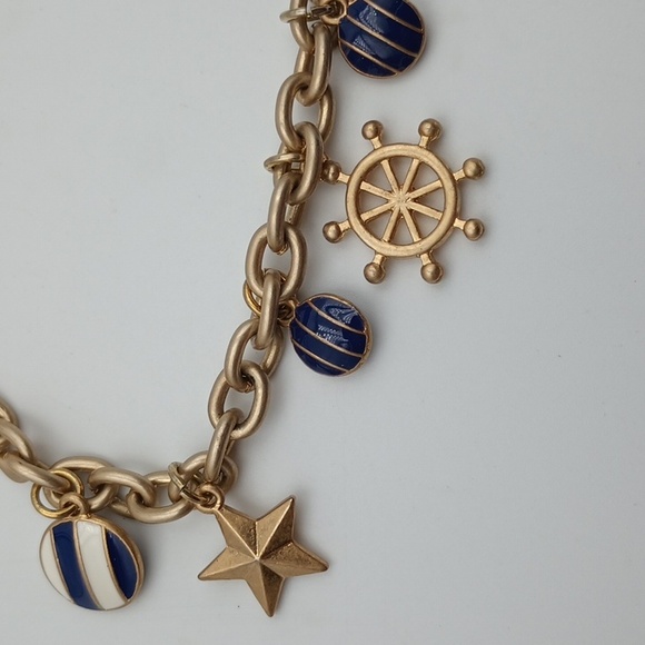Charm Bracelet Nautical 7” Long Beachy Playful Gold Whimsical Kitschy - Picture 3 of 6